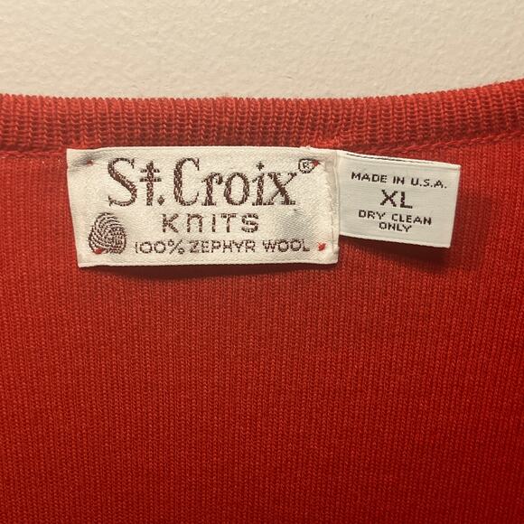 St. Croix Knits VTG Sweater Red Men V Neck Zephyr Wool Pullover Holiday XL - Picture 5 of 5